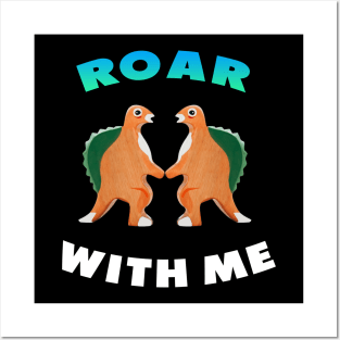 Cute Dinosaur Backtoschool Quote Roar with me Heart Shape white and green Posters and Art